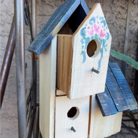 Handcrafted Blue and White Wooden Birdhouse with PULL OUT DRAWERS Home Decor - Picture 3 of 6